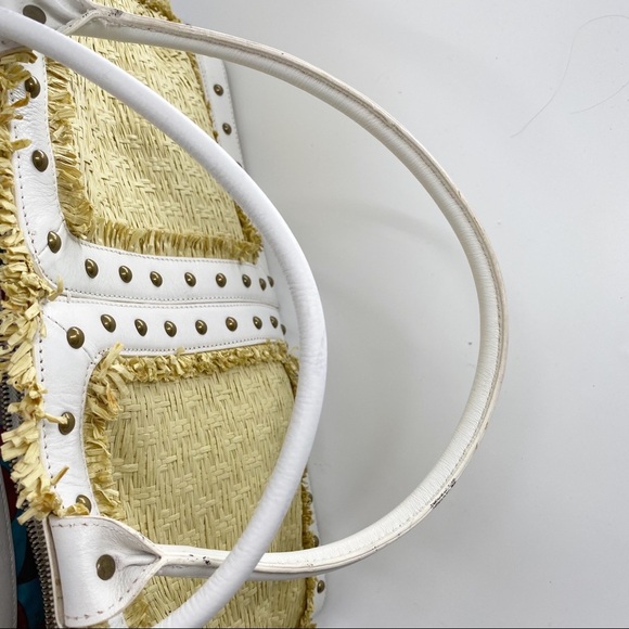 BCBGIRLS White Vegan Leather Straw Studded Tote - Picture 12 of 14